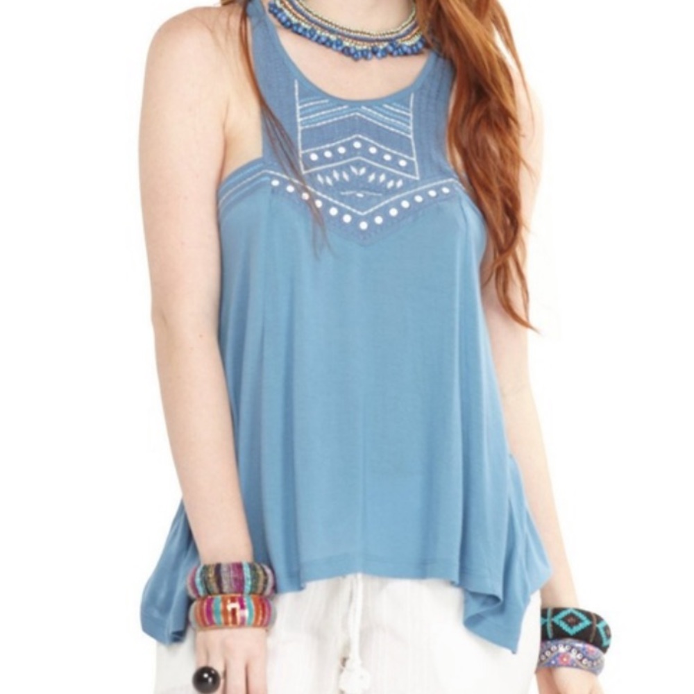 Bohemian Relaxed Blue Tank Top Fairycore Shabby-Chic Lagenlook Racerback Medium